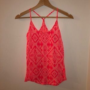 VS PINK Neon Pink Racer Back Tribal Print Tank
